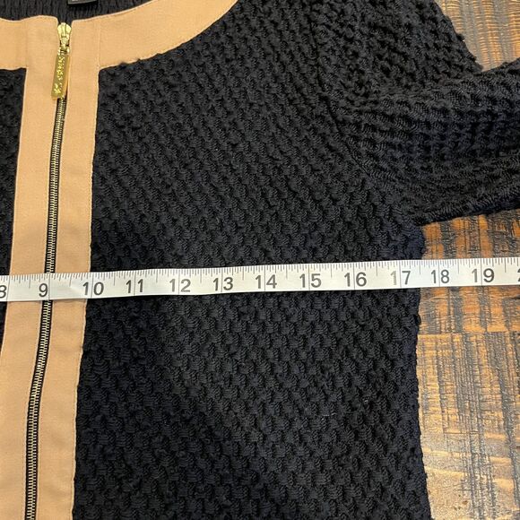 St John Sport Jacket Womens 6 Black Tan Wool Blend Textured Knit Zip Up Pockets - Picture 7 of 8